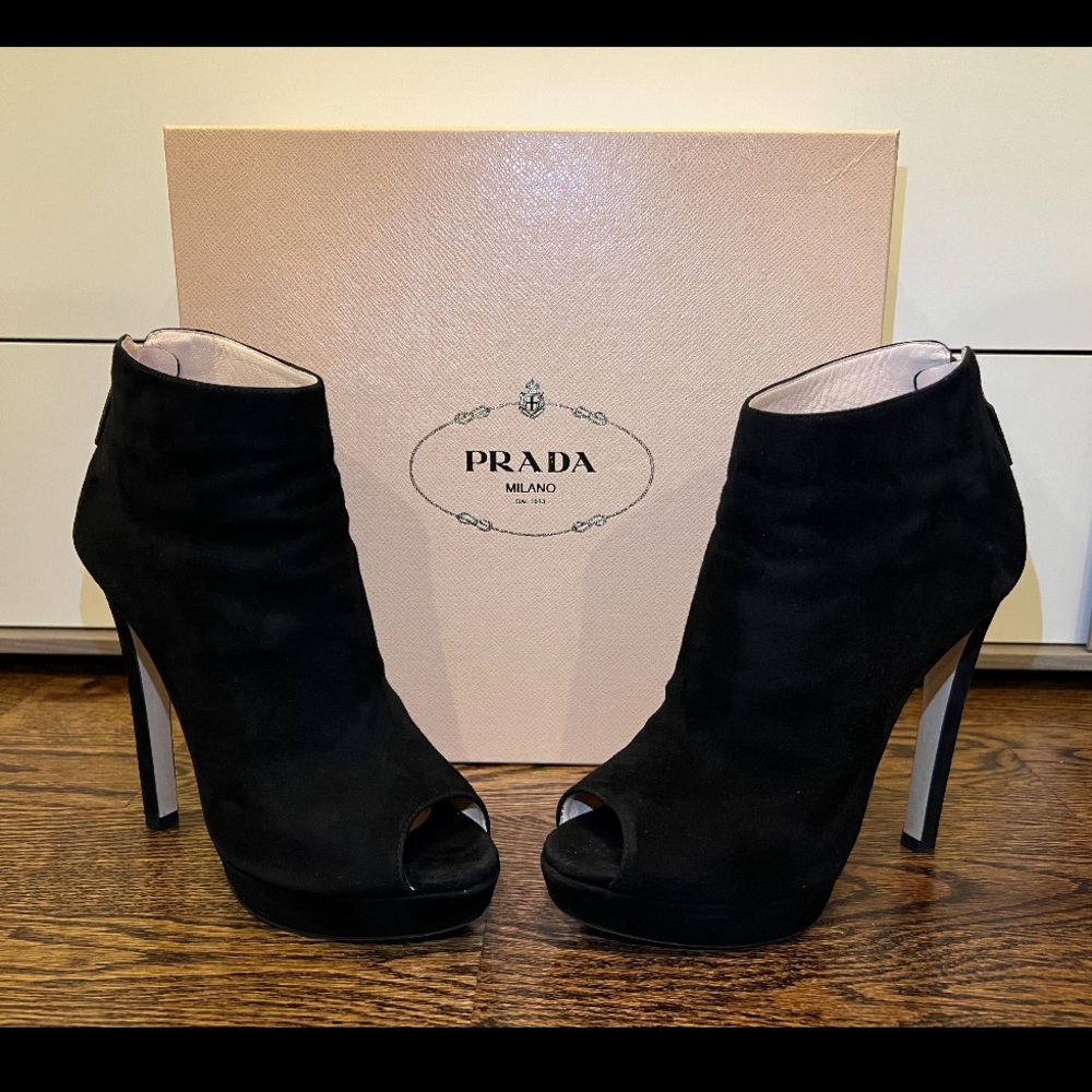 Prada Suede peep toe booties